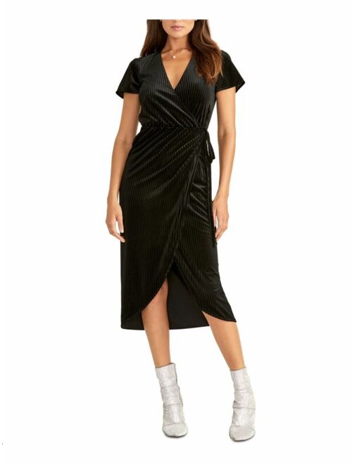 RACHEL ROY $109 Womens New Black Velvet Short Sleeve Wrap Dress M B+B