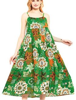 Womens Casual Spaghetti Strap Slip Summer Dresses,Cotton Bohemian Maxi Floral Print Long Beach Swing Dress