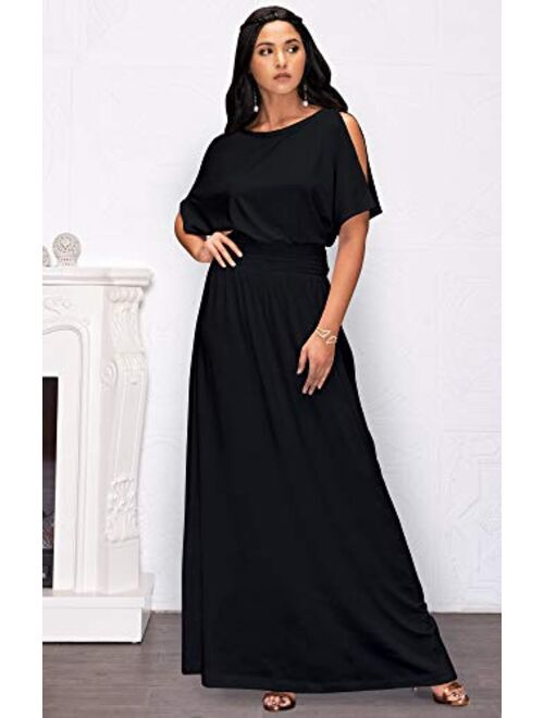 KOH KOH Womens Split Sleeves Smocked Elegant Cocktail Long Maxi Dress
