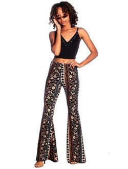 SWEETKIE Boho Flare Pants, Elastic Waist, Wide Leg Pants for Women, Solid & Printed, Stretchy and Soft