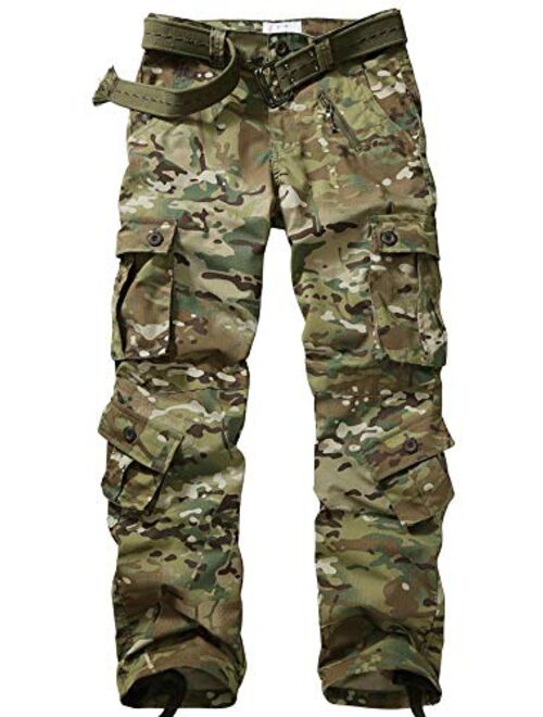 TRGPSG Men's Lightweight Hiking Pants Outdoor Ripstop Wild Cargo Pants Multi-Pocket Military Army Camo Casual Work Trousers