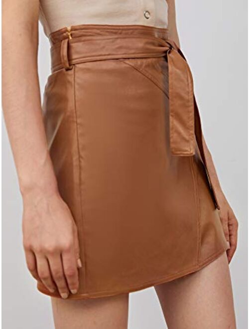 SheIn Women's High Waist Zipper Front Faux Leather Mini Skirt