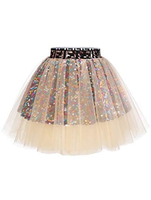 Dressystar Women Tutu Mini Sequins Skirts Tulle Petticoat Princess Ballet Party Skirt