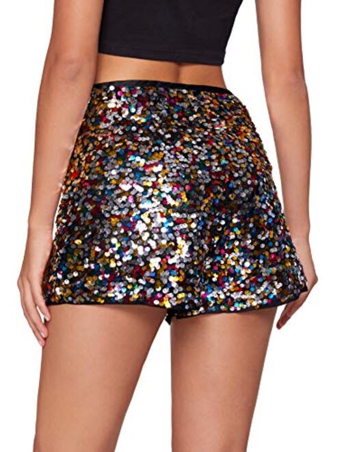 Verdusa Women's High Waist Sequin Zip Up Glitter Clubwear Shorts