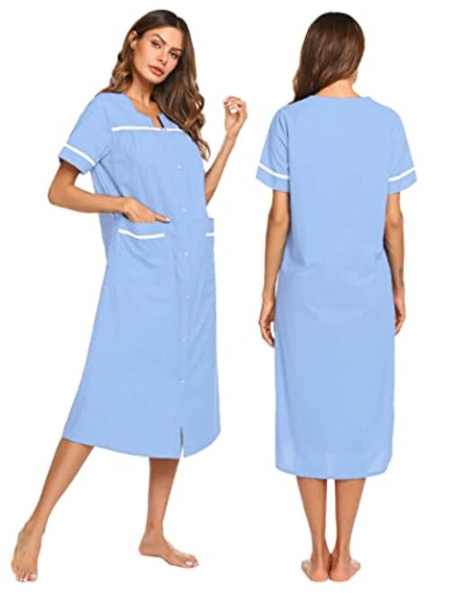 Ekouaer Women's Sleepwear Snap-Front Duster/Casual Nights/Short Sleeve Duster/Housecoat/House Dress Long Nightgown S-XXL