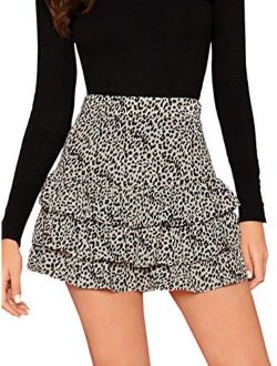 Women's Leopard Print Layered Ruffle Hem Mini Skirt