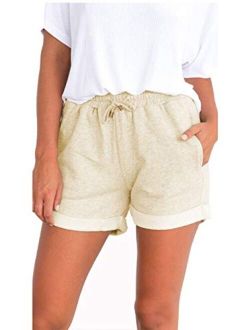 Famulily Women's Summer Beach Shorts Casual Comfy Pajama Shorts with Drawstring