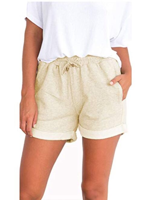 CATHY Women's Casual Summer Beach Shorts Lightweight Loose Comfy Pajama Shorts Elastic Waist Drawstring Short Pants