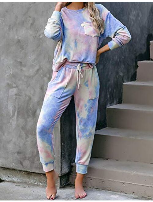 luvamia Women Tie Dye Pajama Sets Long Sleeve Tops and Pants PJ Sets Joggers Loungewear Sleepwear