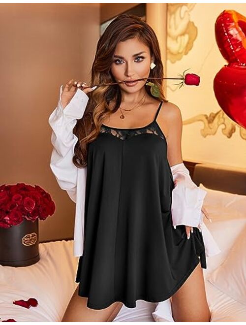 Ekouaer Nightgown Sexy Lingerie for Women Nightwear Lace Chemise Sleeveless Camisole Slip Dress Babydoll Sleepwear