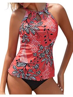 Yonique High Neck Tankini Swimsuits for Women Halter Bathing Suits Two Piece Floral Print Swimwear