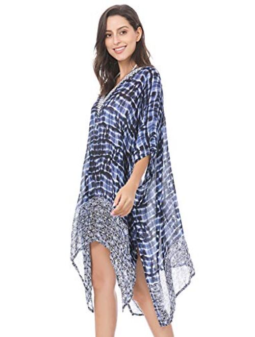 Moss Rose Women's Swimsuit Cover up Beach Kaftan for Bathing Suit with Floral Pattern