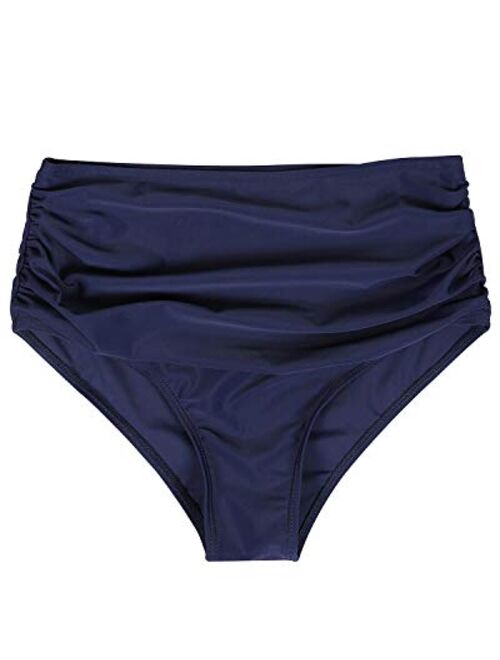 Vackutliv Women's High Waisted Bikini Swim Bottoms Ruched Tummy Control Bikini Tankini Swimsuit Bottoms