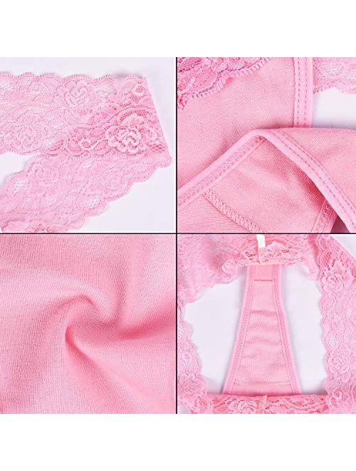Women's Thin Lace Hollowed Out T Back Low Waist Ice Silk Sexy Cheeky Thong See Through Panties