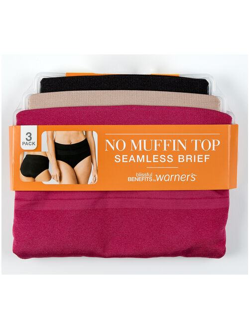 Blissful Benefits by Warner's Women's No Muffin Top Seamless Brief, 3-Pack