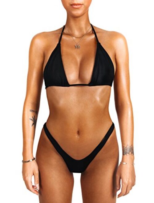 sofsy Bikini Swimsuit for Women Bathing Suit Two Piece Set Swimwear Tie Triangle Top & High Cut Bottom Sexy