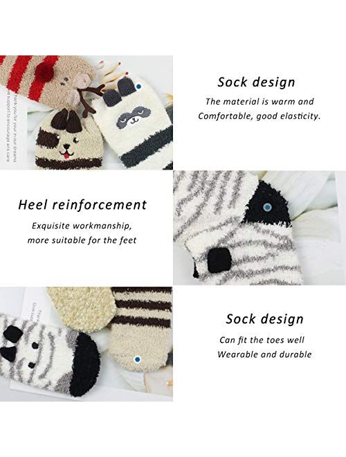 Womens Fuzzy Socks - Plush Slipper Socks Winter Warm Fuzzy Crew Socks Fluffy Cozy Christmas 3D Animal Socks