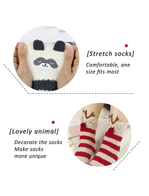 Womens Fuzzy Socks - Plush Slipper Socks Winter Warm Fuzzy Crew Socks Fluffy Cozy Christmas 3D Animal Socks