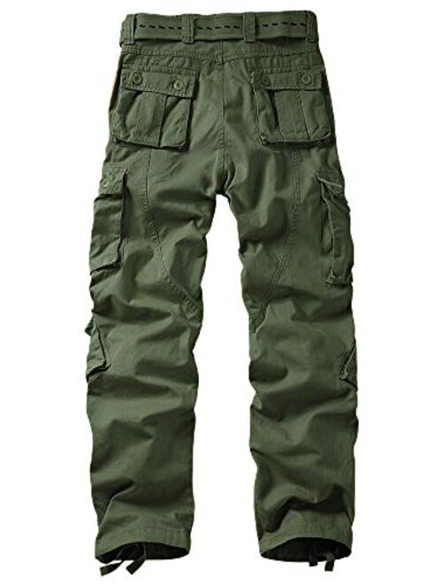 AKARMY Men's Rip-Stop Cotton Casual Cargo Pants, Military Tactical Pants Work Relaxed Fit Combat Trousers with 9 Pockets