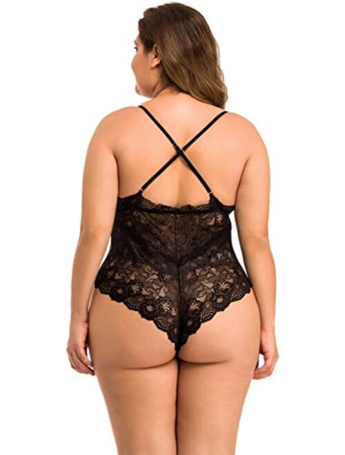 Donnalla Women's Deep V Lace Teddy One Piece Lingerie Cutout Strappy  Lingerie : : Clothing, Shoes & Accessories