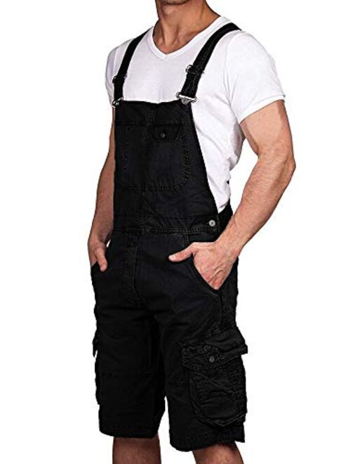 Makkrom Mens Bib Overalls Shorts Knee Length Lightweight Cargo Romper Jumpsuit Loose Fit Coverall