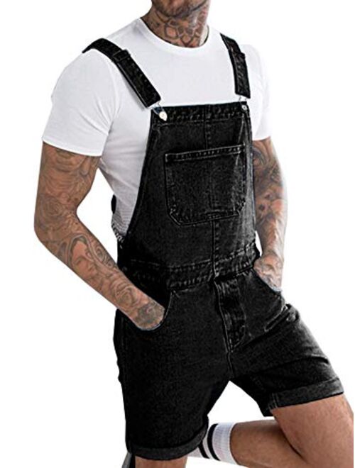 Enjoybuy Mens Denim Bib Overall Shorts Stretchy Jeans Jumpsuit Summer Dungaree Rompers Casual Walkshort