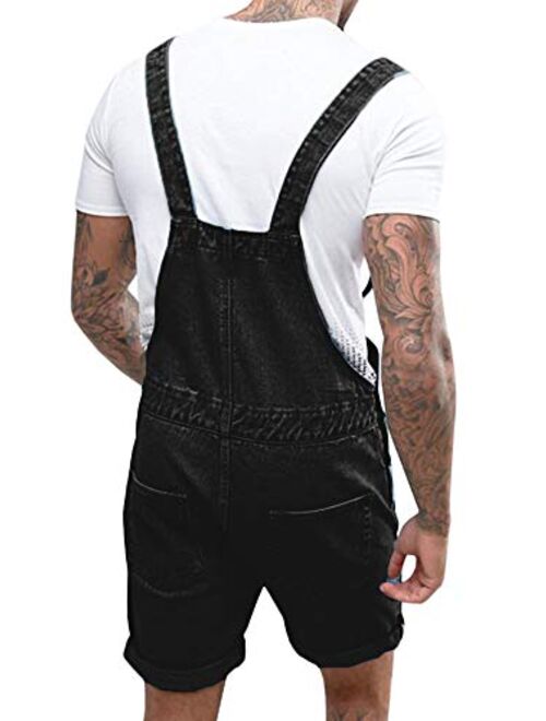 Enjoybuy Mens Denim Bib Overall Shorts Stretchy Jeans Jumpsuit Summer Dungaree Rompers Casual Walkshort