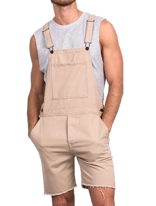 Mens Bib Overalls Short Jumpusuit Men One Piece Coverall With Pockets