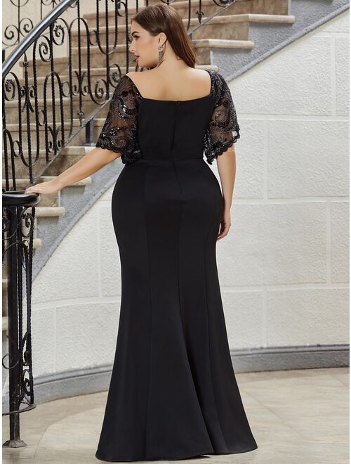 Ever-Pretty Evening Dress for Women Formal Plus Size Bridesmaid Dress for Wedding Guest 05502 Black US16