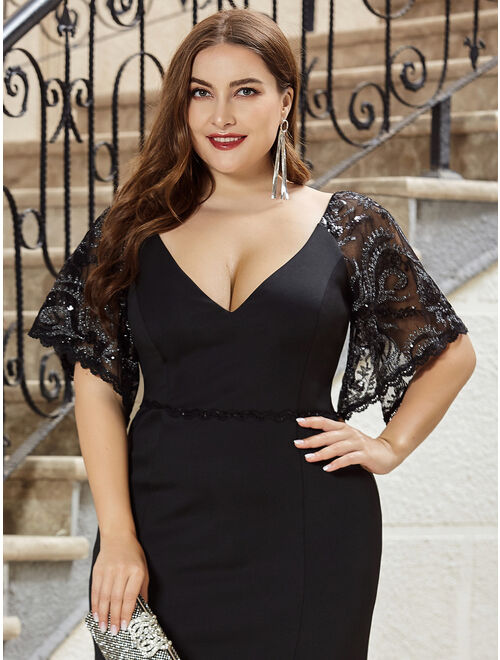 Ever-Pretty Evening Dress for Women Formal Plus Size Bridesmaid Dress for Wedding Guest 05502 Black US16