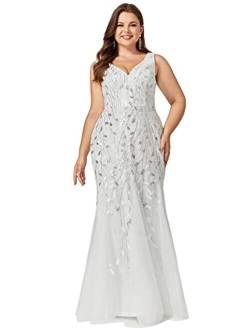 Women's Double V-Neck Sleeveless Mermaid Dress Plus Size Evening Prom Dress 78862 Black US14