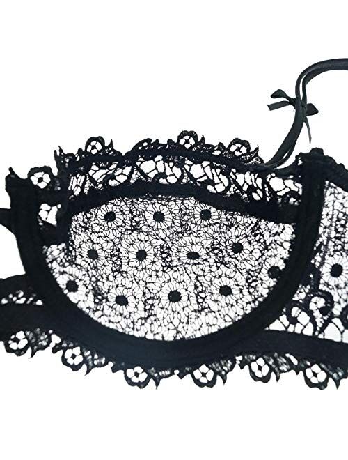 Women Sheer Lace Bra and Panty Set Underwire Push Up Soft Lingerie Set