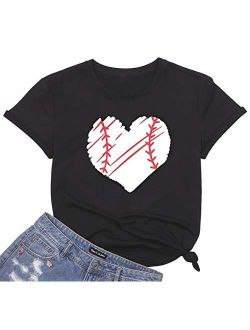 MYHALF Cute Graphic Tee Shirts for Women Teen Girls Baseball Heart Tee Shirts Tee Shirt
