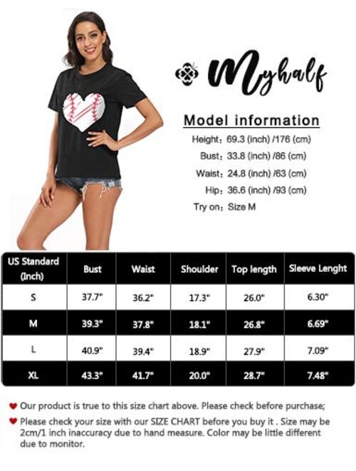 MYHALF Cute Graphic Tee Shirts for Women Teen Girls Baseball Heart Tee Shirts Tee Shirt