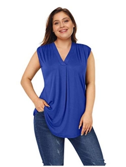 AMZ PLUS Plus Size Womens Henley Shirt Loose Fit Tunic Casual Work Blouse V Neck Tops