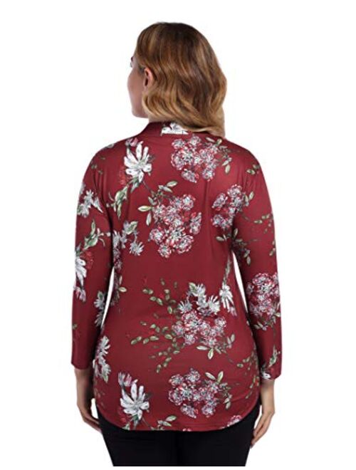 AMZ PLUS Plus Size Womens Henley Shirt Loose Fit Tunic Casual Work Blouse V Neck Tops