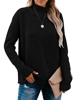VLRSY Womens Turtleneck Sweater Oversized Long Batwing Sleeve Chunky Knit Pullover Tops