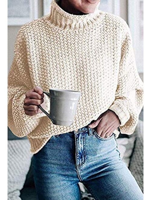 VLRSY Womens Turtleneck Sweater Oversized Long Batwing Sleeve Chunky Knit Pullover Tops