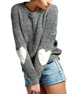 Women's Long Sleeve Heart Pattern Patchwork Sweater