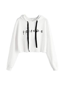 Idepet Womens Casual Friends Letters Print Crop Top Loose Pullover Friends Shirt Teen Girl TV Show Hoodie Sweatshirt