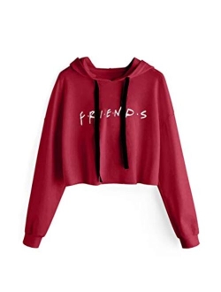 Idepet Womens Casual Friends Letters Print Crop Top Loose Pullover Friends Shirt Teen Girl TV Show Hoodie Sweatshirt