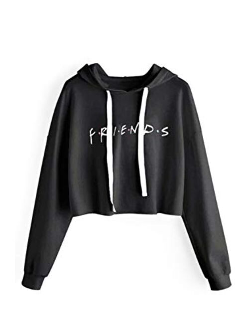 Idepet Womens Casual Friends Letters Print Crop Top Loose Pullover Friends Shirt Teen Girl TV Show Hoodie Sweatshirt