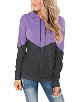 PRETTODAY Women's Long Sleeve Color Block Hoodies Casual Sweatshirts Loose Pullover Tops