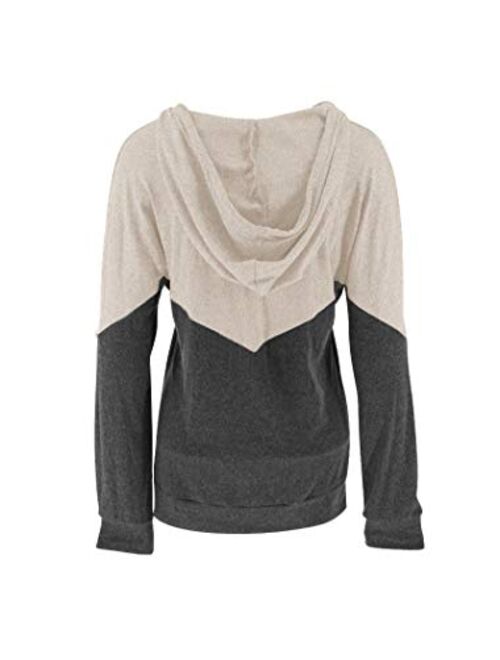 PRETTODAY Women's Long Sleeve Color Block Hoodies Casual Sweatshirts Loose Pullover Tops