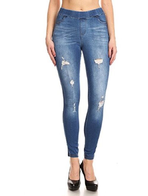 Women's Stretch Pull-On Skinny Ripped Distressed Denim Jeggings Regular-Plus Size
