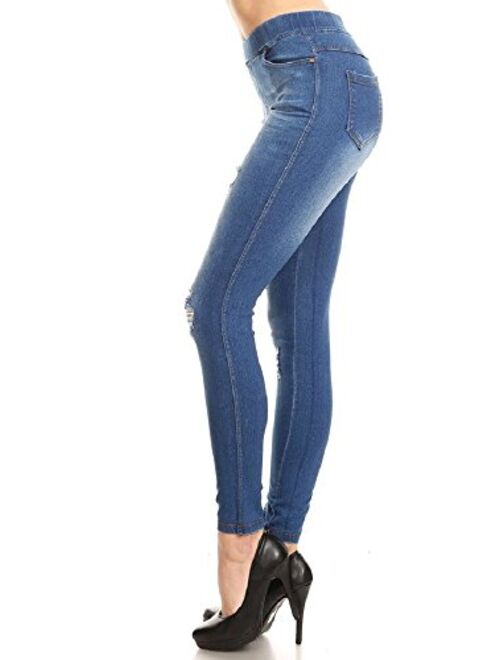 Women's Stretch Pull-On Skinny Ripped Distressed Denim Jeggings Regular-Plus Size