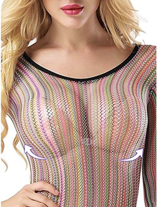 EVAbaby Women Lingerie Rainbow Fishnet Babydoll Sexy Mini Dress Stretch Halter Chemise