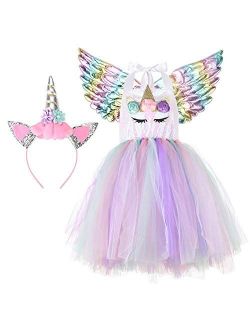 Halloween Tutu Dreams Unicorn Costumes for Girls with Headband and Wings