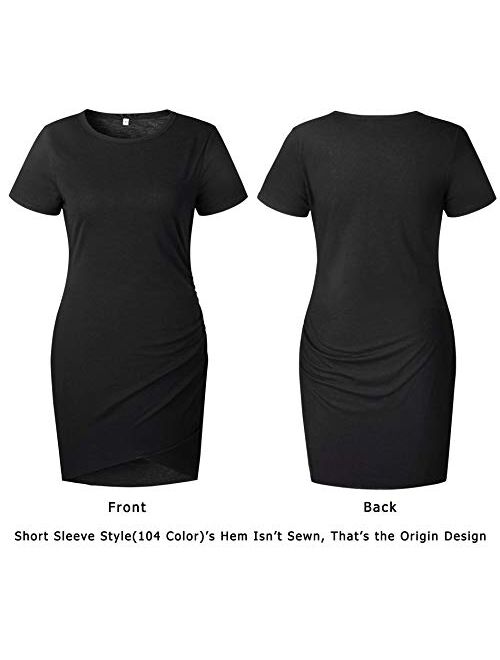 BTFBM Women's 2020 Casual Crew Neck Short Sleeve Ruched Stretchy Bodycon T Shirt Short Mini Dress