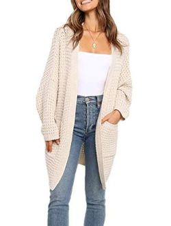 MissyLife Women's Solid Color Casual Knit Sweater Coat Slouchy Long Sleeves Open Front Cardigan Outerwear with Pockets
